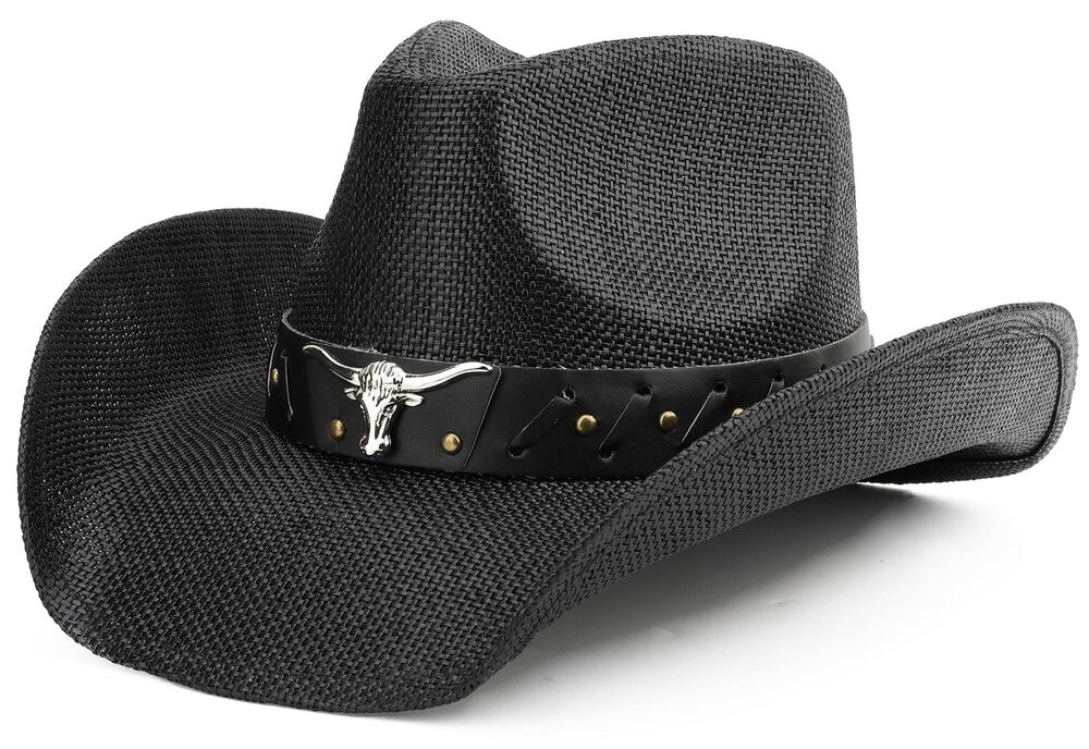 7161 Adult Sun Straw Cowgirl Western Cowboy Hat Colored Black